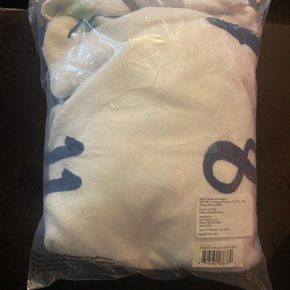 SweetJojo Designs Gender Neutral Baby Milestone Blanket ModArrow Blue Green Grey - Picture 5 of 5